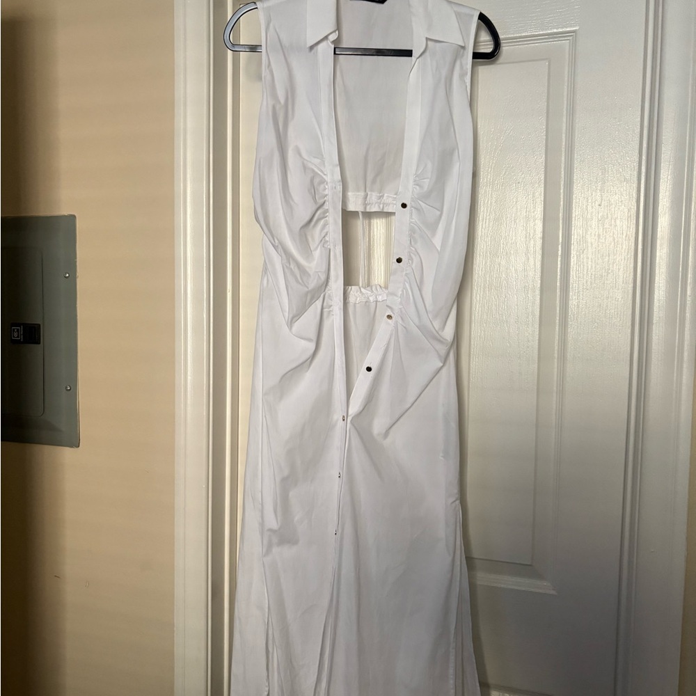 Zara White Backless Cutout Maxi Dress